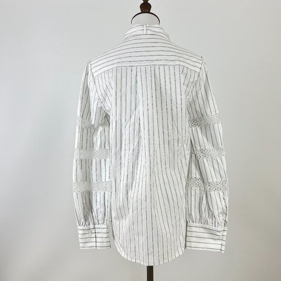 NWOT SEE BY CHLOÉ Embroidery Floral Tie-Neck Stripe Blouse Sz 38/6 Long Sleeves - Picture 8 of 13